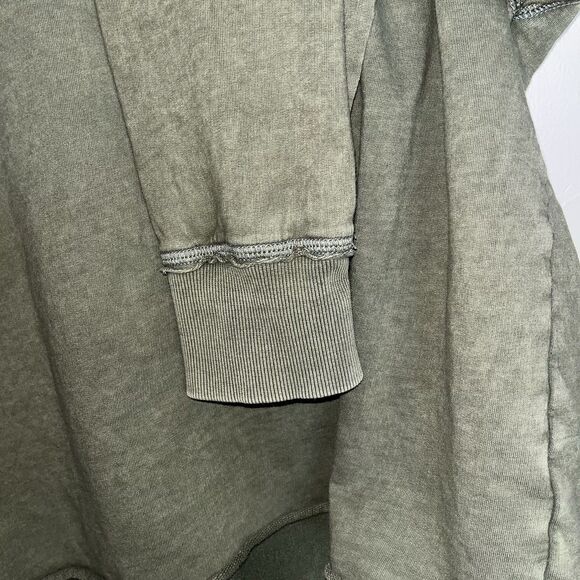 Aerie Olive Green Crew Neck Raw Edge Sweatshirt, Drop‎ Sleeve, Relaxed Fit XS - Picture 5 of 12
